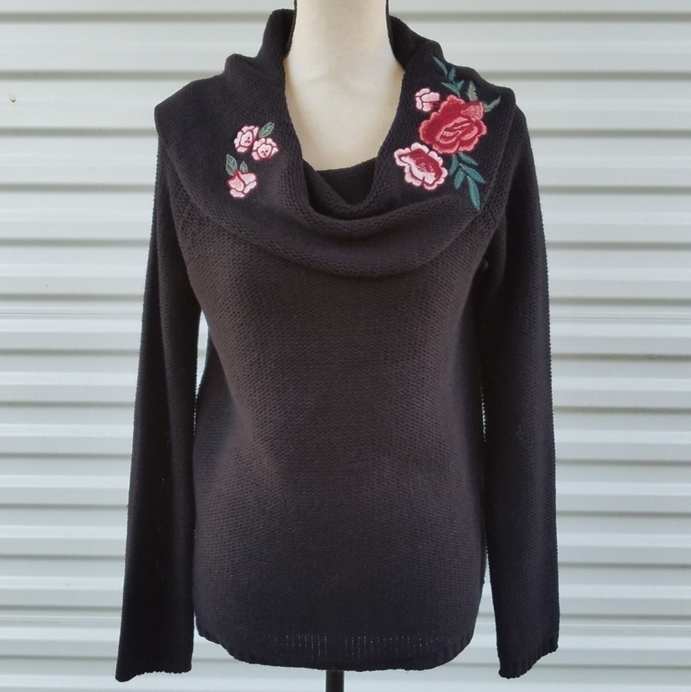 Cloud chaser embroidered cowl neck